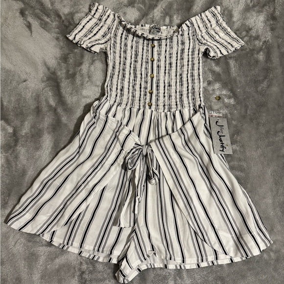 Justify Other - J for Justify Black and White Striped kids Romper